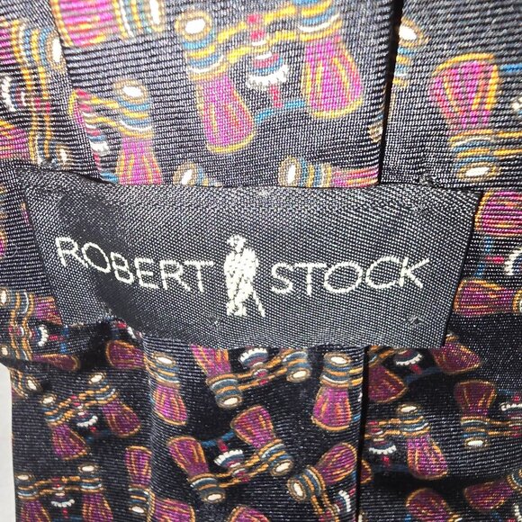 ROBERT STOCK 100% SILK TIE BLACK WITH BINOCULARS TRADITIONAL - Picture 6 of 6